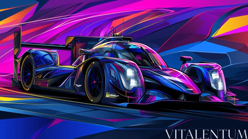 Dynamic Race Car Digital Painting in Blue and Purple AI Image