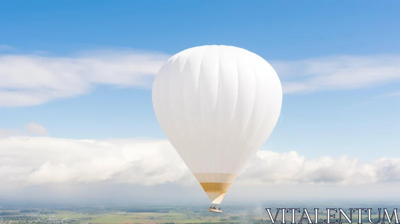 Tranquil White Hot Air Balloon in Serene Blue Sky AI Image