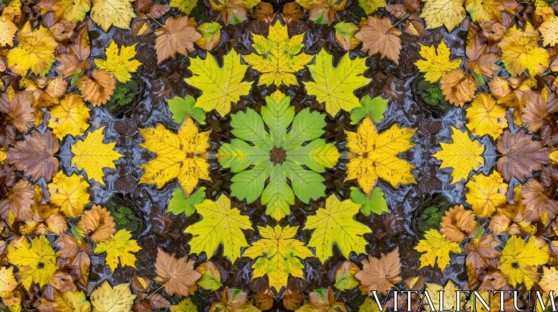 Colorful Symmetrical Fallen Leaves with Water Droplets AI Image