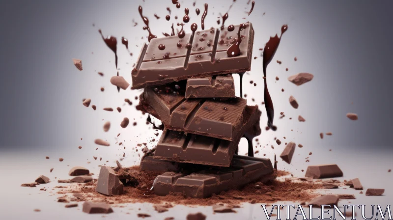 Delicious Stack of Chocolate Bars with Melted Chocolate Splash AI Image