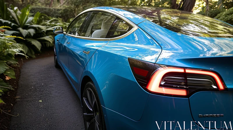 Blue Tesla Model 3: Modern Elegance on the Road AI Image