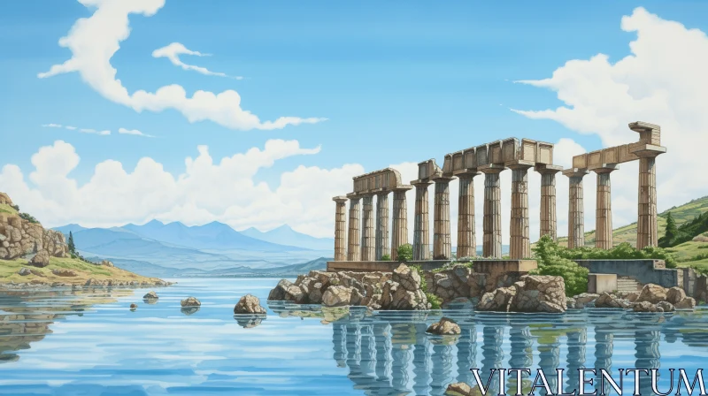 AI ART Captivating Temple Painting | Tranquil Water | Anime Art