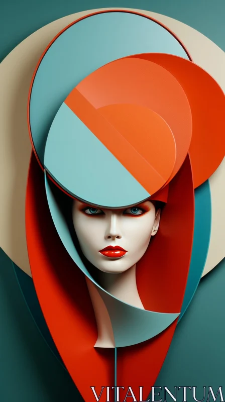 Colorful 3D Woman Face with Red and Blue Hat AI Image