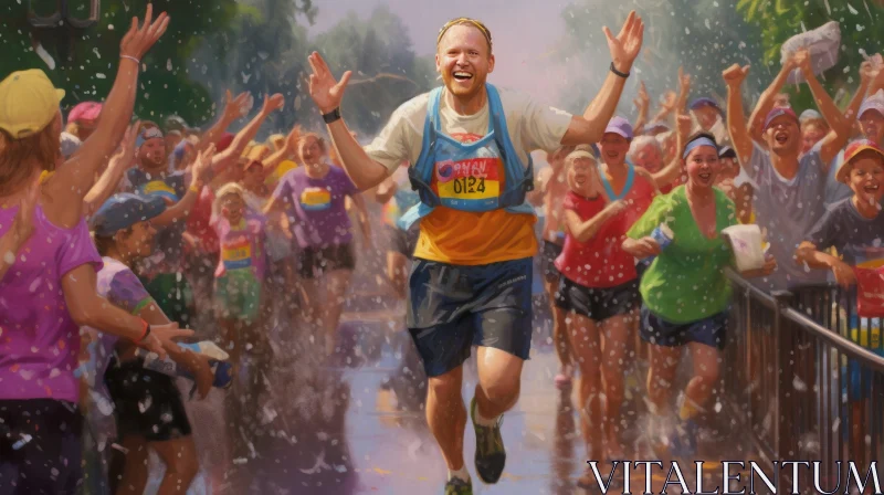 Man Winning Marathon - Exciting City Street Race Moment AI Image