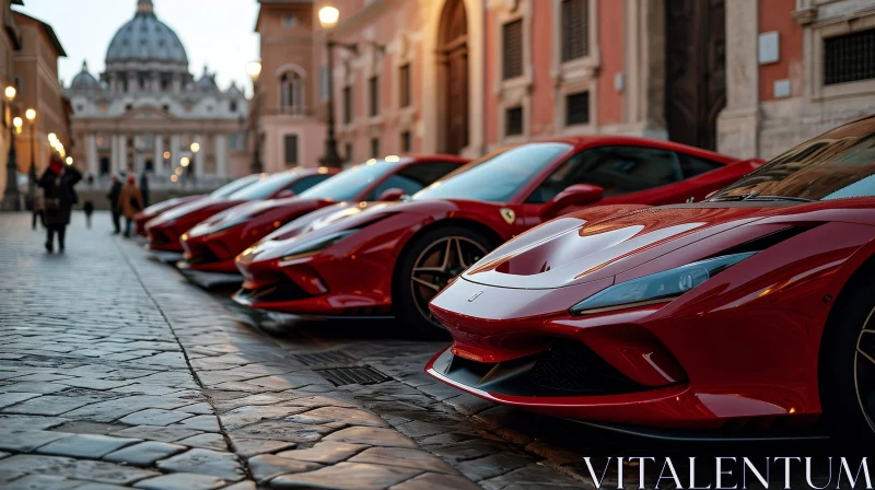 Red Ferrari Sports Cars in Rome AI Image