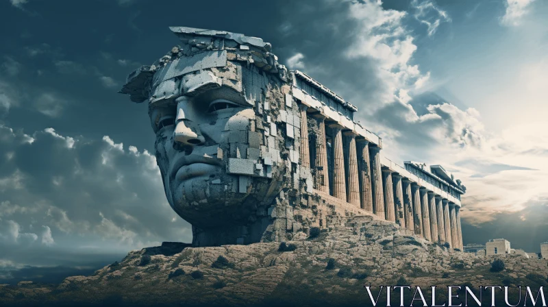 Surrealistic Portraiture of the Parthenon: Decaying Landscapes and Fragmented Icons AI Image
