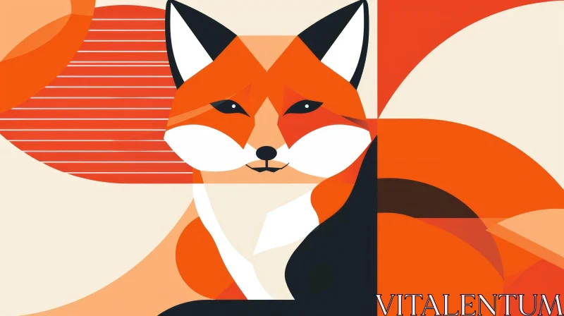 Geometric Red Fox Illustration - Sitting Position AI Image