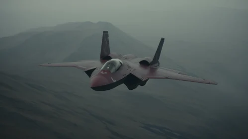 Sleek Fighter Jet Flying Over Mountain Landscape