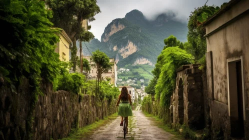 Woman Riding Bicycle in Italian Town
