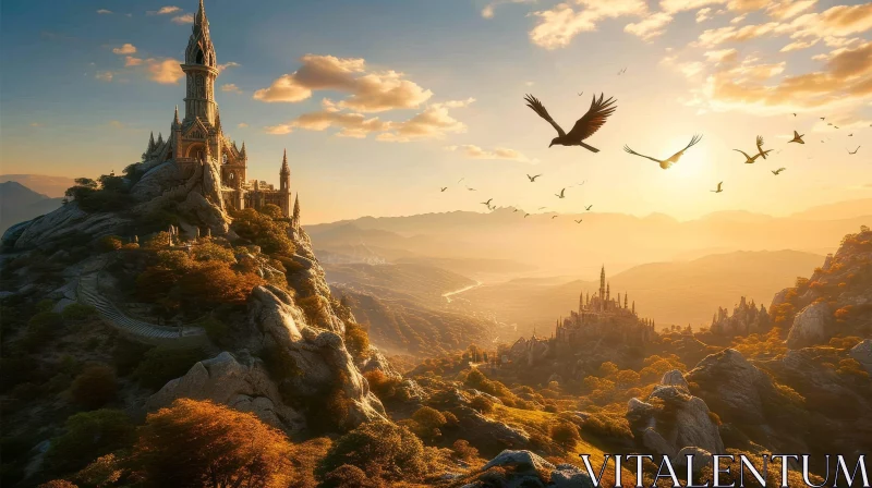 Majestic Castle Landscape in Fantasy World AI Image