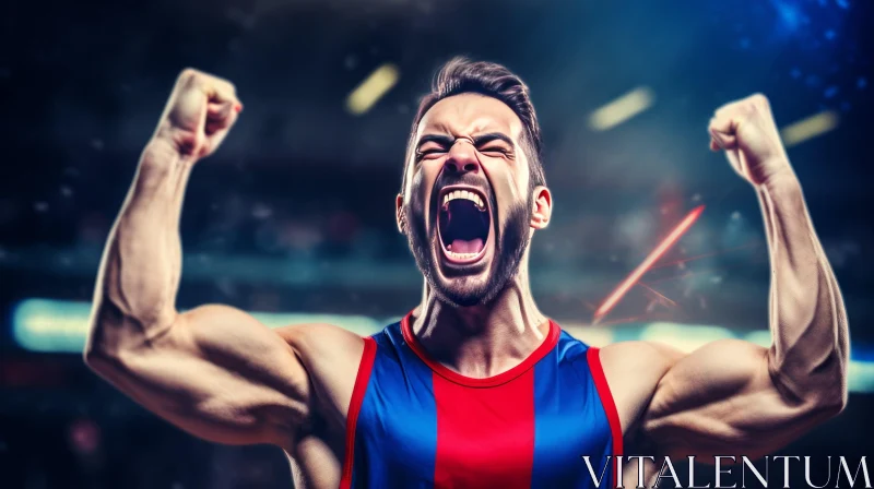 Triumphant Male Athlete Celebrating Victory AI Image