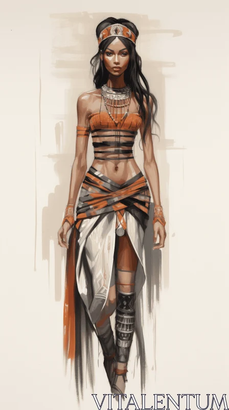 Captivating Neophyte Illustration in Tribal Outfit | Industrial Design AI Image