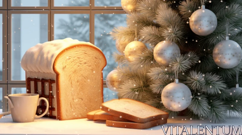 Christmas Bread and Tree: A Cozy and Inviting Scene AI Image