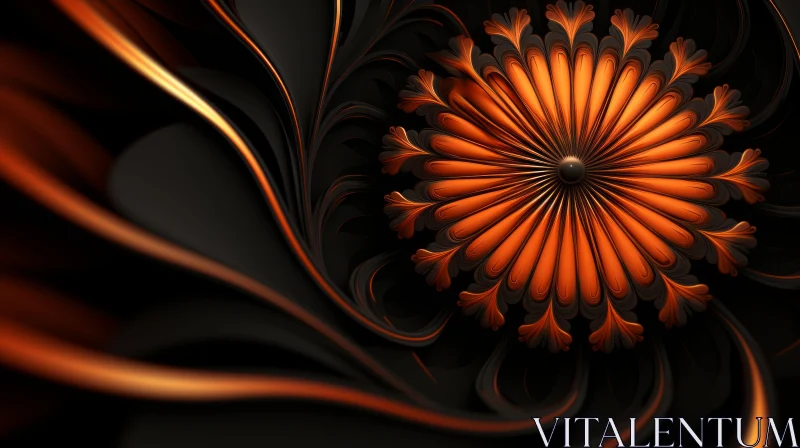 Dark Abstract Flower with Orange Petals | 3D Effect AI Image