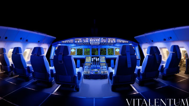 Futuristic Aircraft Cockpit Interior | Instrument Panel | Blue Light AI Image