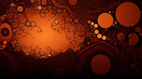 Intriguing Abstract Circles and Spirals Pattern in Orange and Brown