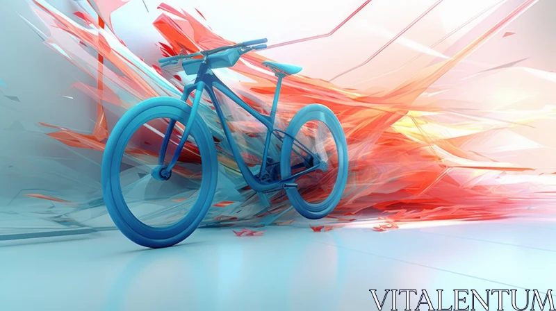 Blue Futuristic Bicycle in White Room with Abstract Shapes AI Image