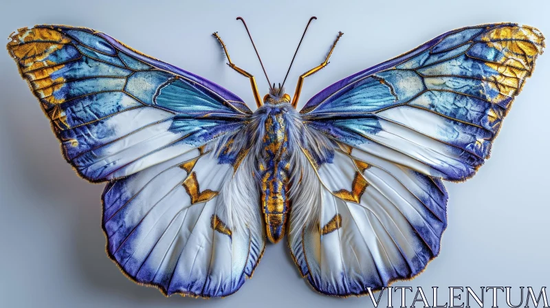 Blue and White Butterfly with Yellow Markings - Stunning Photo AI Image