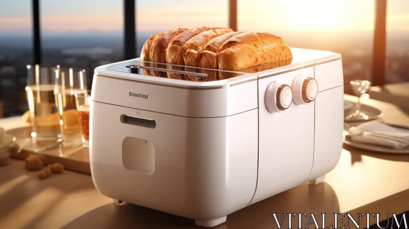 Contemporary White Toaster on Wooden Table | City View AI Image
