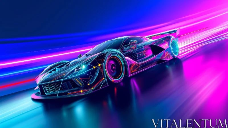 Futuristic Sports Car - Neon Lights Digital Art AI Image