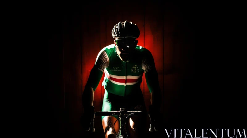 Intense Cyclist Portrait in Green Jersey AI Image