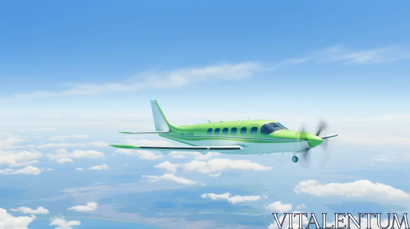 Sleek Green and White Airplane in Flight AI Image