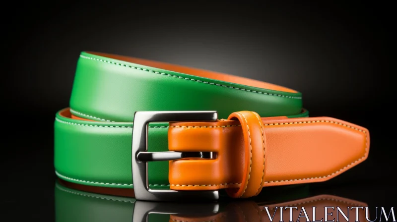 Stylish Green and Orange Leather Belt with Metal Buckle AI Image