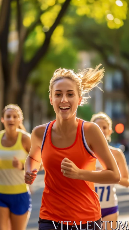 Young Woman Running Race - Athletic Competition Scene AI Image