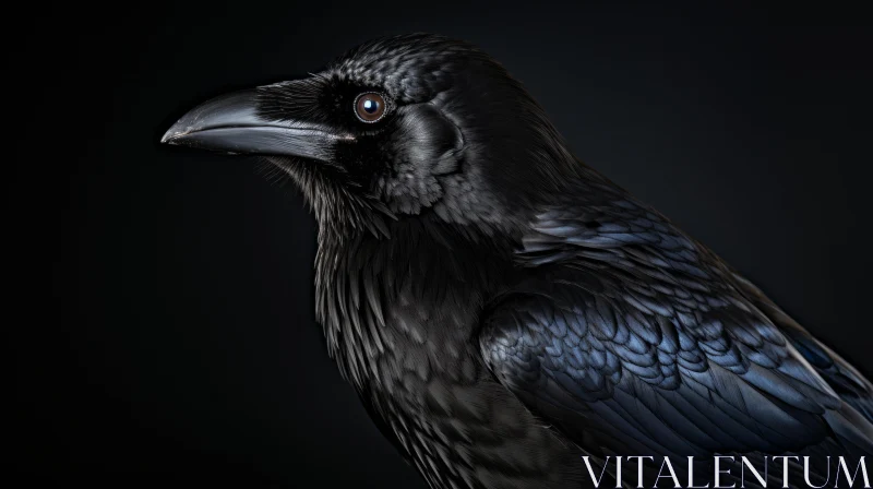 Dark Raven Portrait on Black Background AI Image