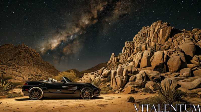 Enchanting Night Scene in the Desert with Mercedes-Benz SL55 AMG and Milky Way AI Image