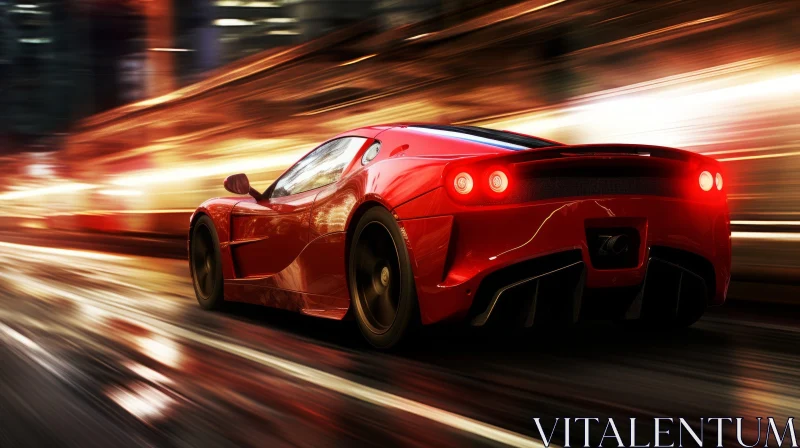 Red Sports Car Speeding on Asphalt Road - Exciting Image AI Image