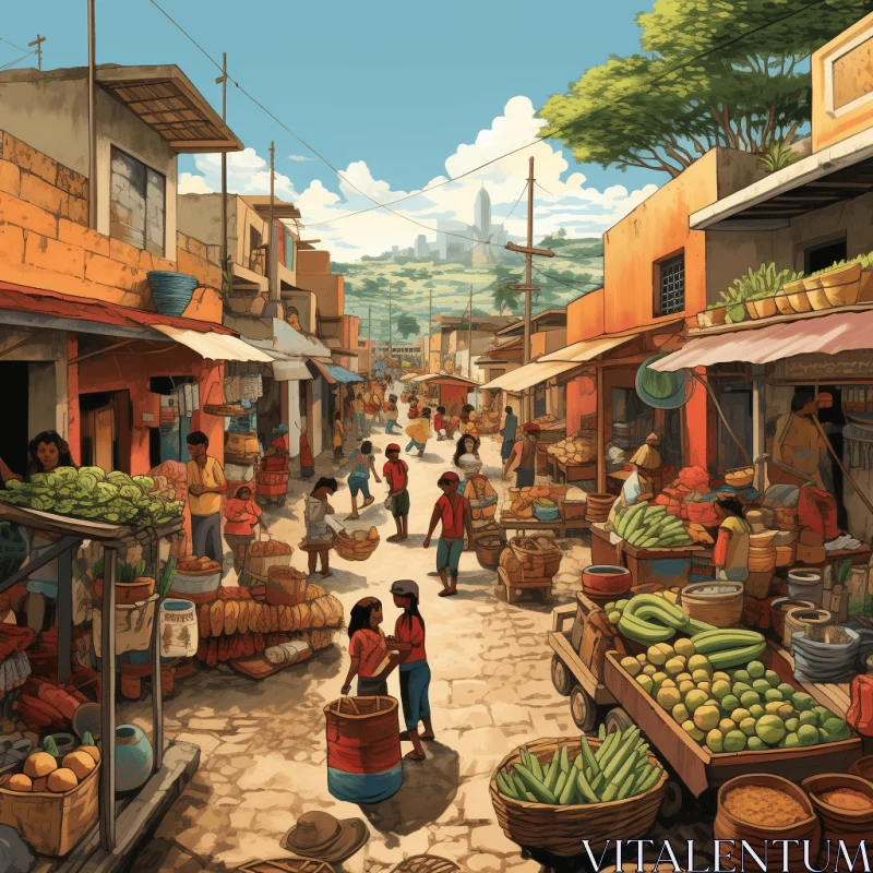 Captivating Town Market Mural: Traditional Mexican Style AI Image