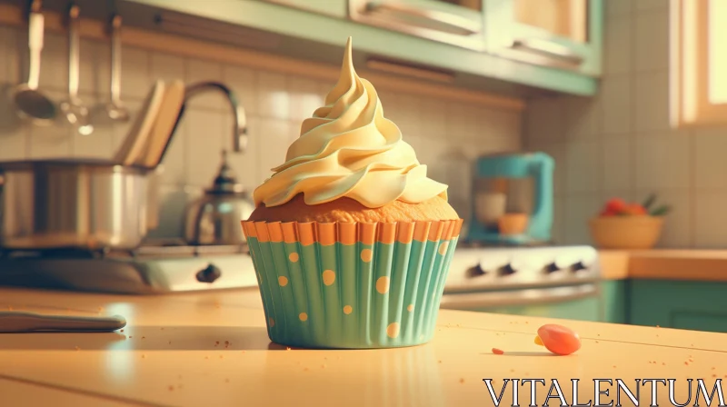Delicious Cupcake in Retro Kitchen | Vibrant Colors | Food Photography AI Image