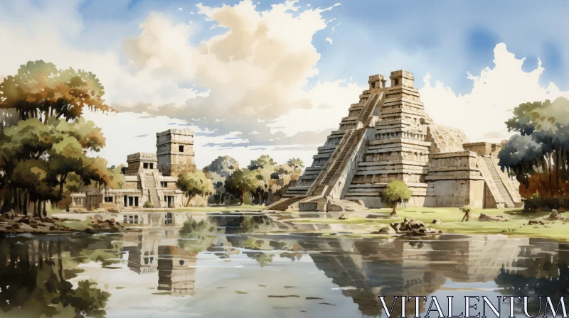 AI ART Ancient Mayan Ruins: A Hyper-Detailed Painting with Chrome Reflections
