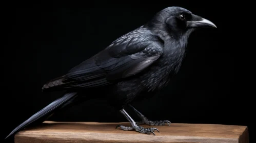 Majestic Black Crow Perched on Wood