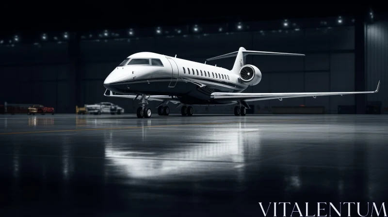 Private Jet in Dark Hangar - Detailed Image AI Image