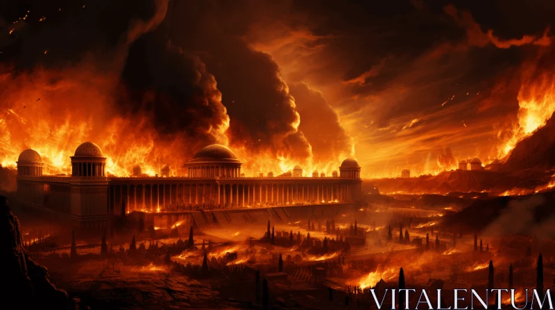 Apocalyptic City on Fire: Archaeological Object in Alien Worlds Style AI Image