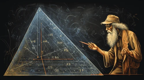 Captivating Mathematical Art: An Old Man and an Enigmatic Pyramid
