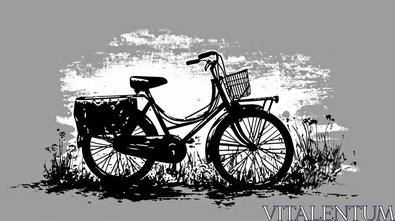 Detailed Black and White Bicycle Drawing in Nature AI Image