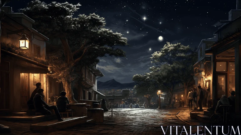Enchanting Nighttime Street Scene - Serene and Mysterious AI Image