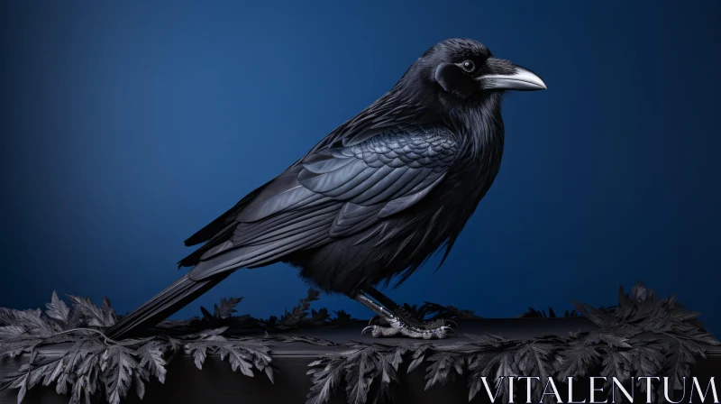 Majestic Raven on Dark Blue Background AI Image