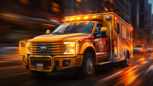 Urgent Response: Yellow and White Ambulance Speeding in the City
