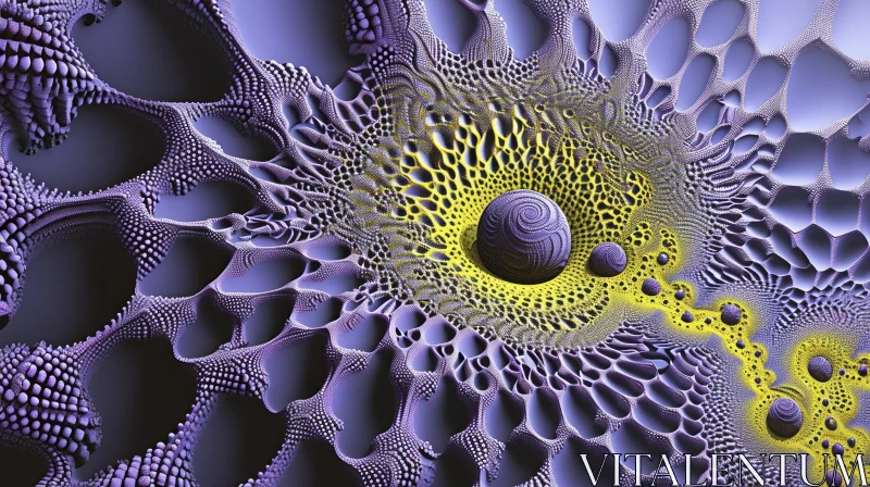 Yellow and Purple 3D Fractal Flower Sphere AI Image