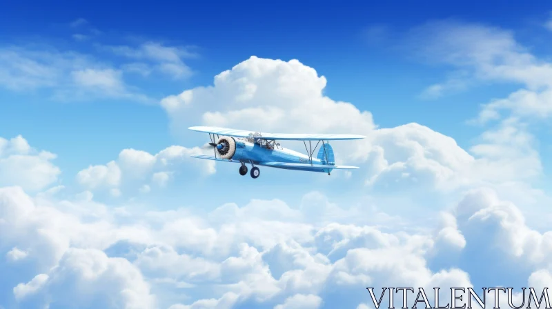 Blue Biplane Flying in the Sky - Striking Image AI Image