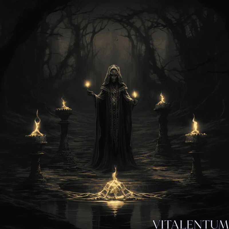 Captivating Dark Witch with Candles and Fire - Fantasy Art AI Image