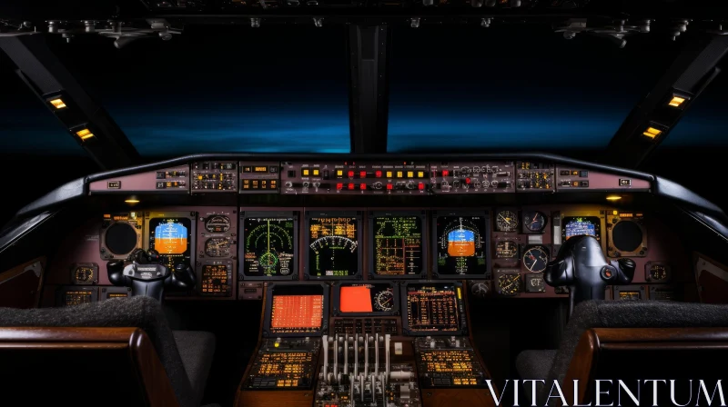 Dark Airplane Cockpit Instrument Panel Photo AI Image