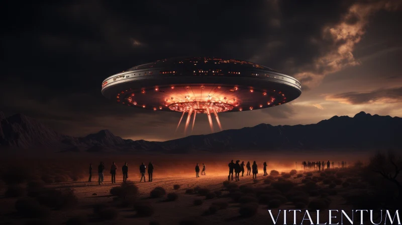 Enigmatic Encounter: Desert UFO Scene AI Image