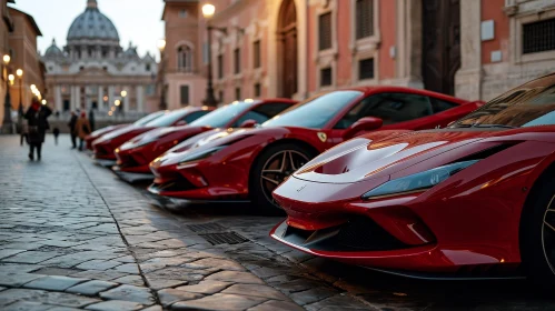 Red Ferrari Sports Cars in Rome