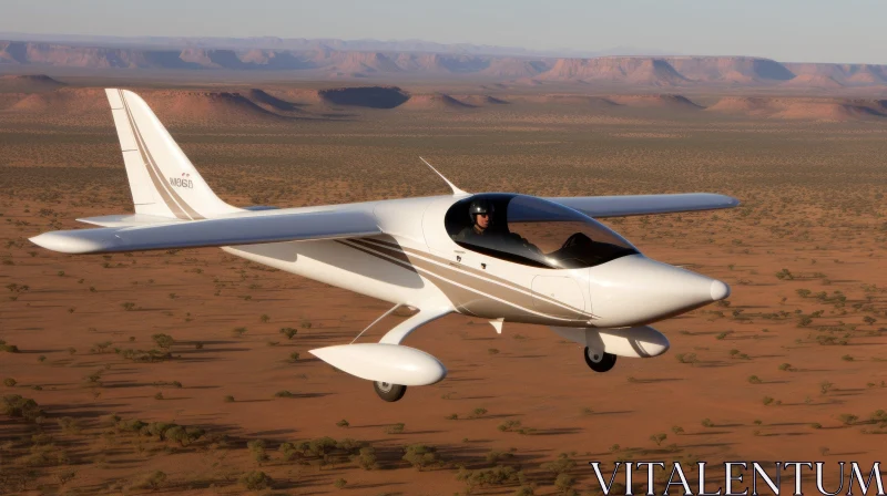 White Airplane Flying Over Desert Landscape AI Image