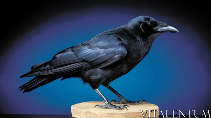 Black Crow Studio Portrait on Wooden Block AI Image